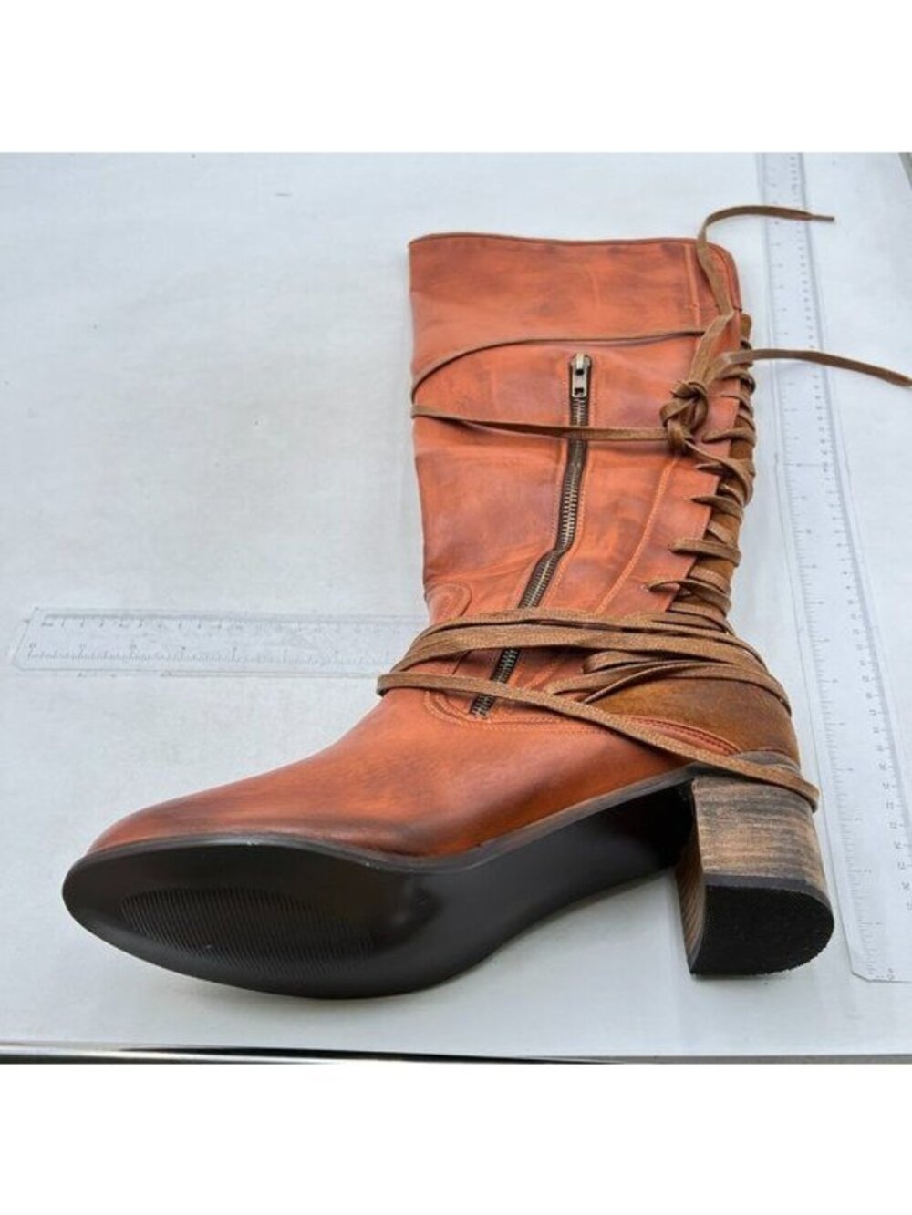 Women's Knee High Boots Stretchy Fashion Riding Boot Low Chunky Heel Strap Brown